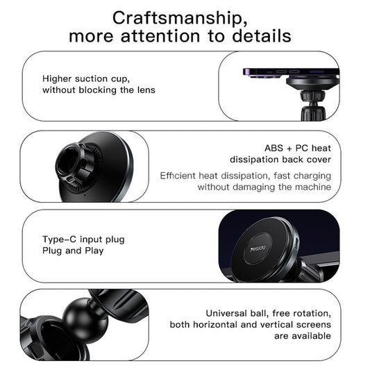 Kfz-Wireless-Ladegerät Yesido C190, 15W, 1.67A, Schwarz