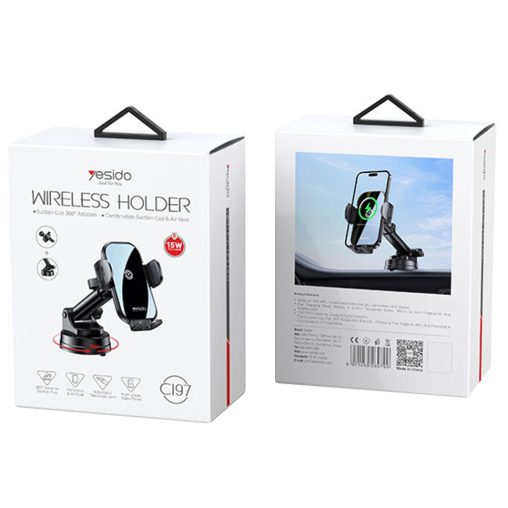 Kfz-Wireless-Ladegerät Yesido C197, 15W, 1.67A, Schwarz