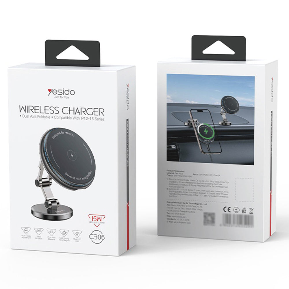 Kfz-Wireless-Ladegerät Yesido C306, 15W, 1.67A, Schwarz