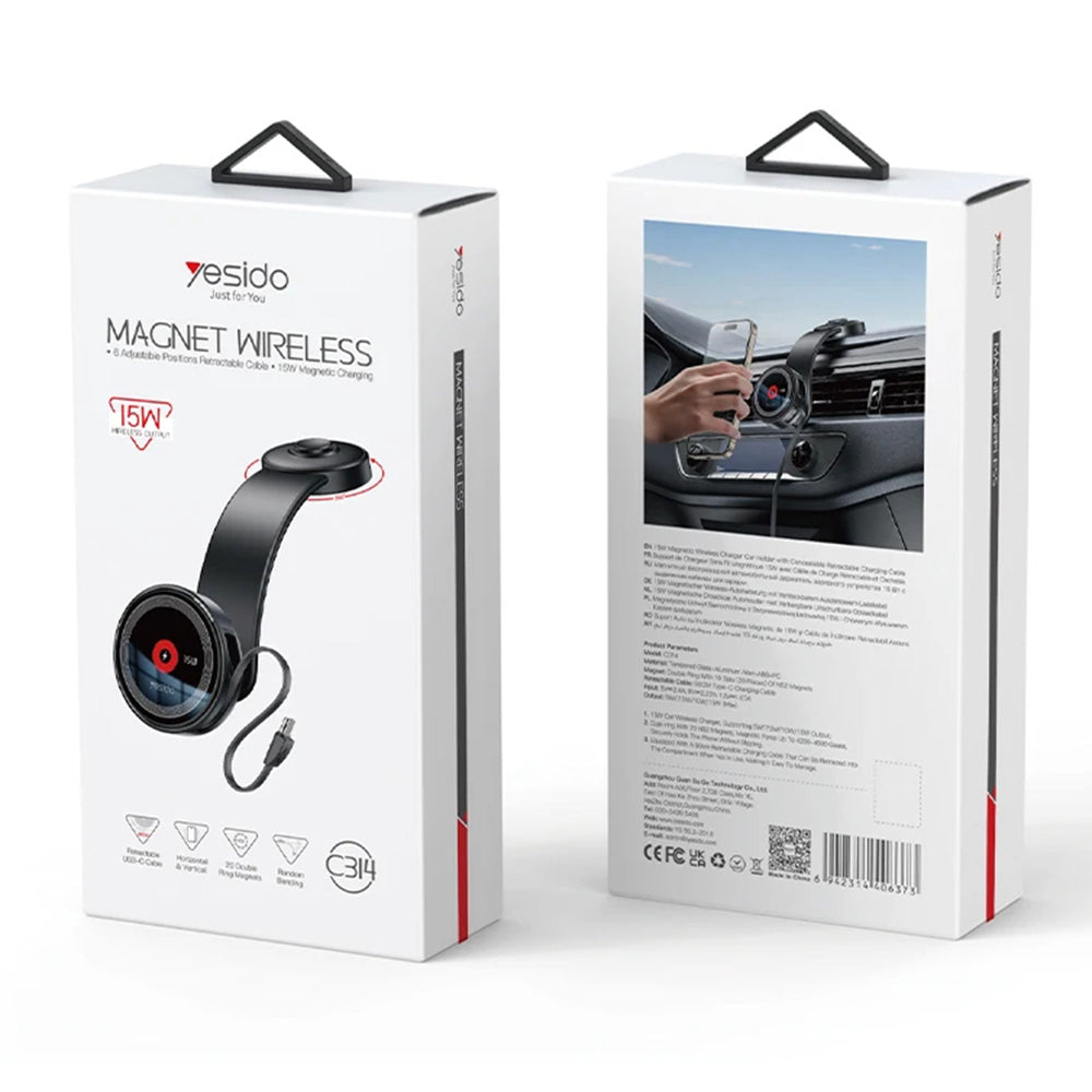 Chargeur Auto Sans Fil Yesido C314, 15W, 1.67A, Noir