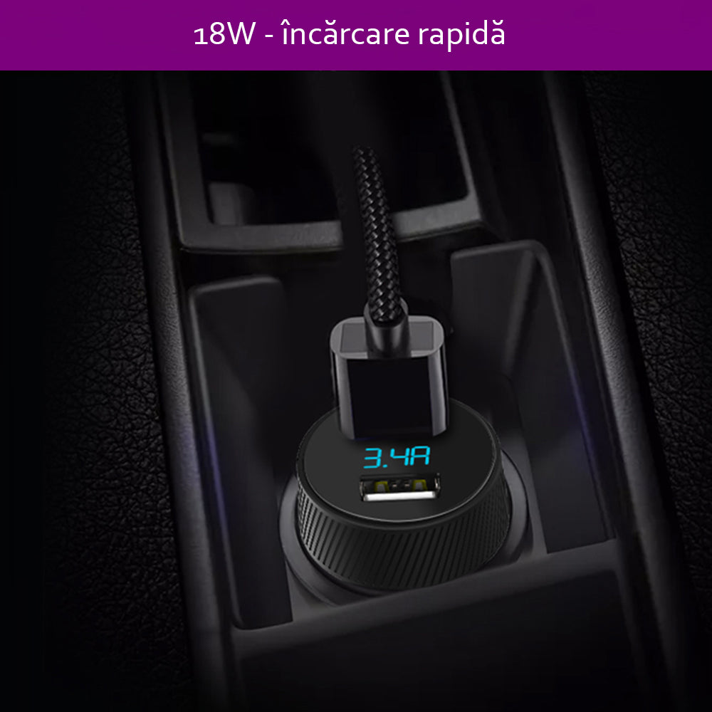 Chargeur de voiture Yesido Y31 Display, 18W, 3A, 2 x USB-A, Noir