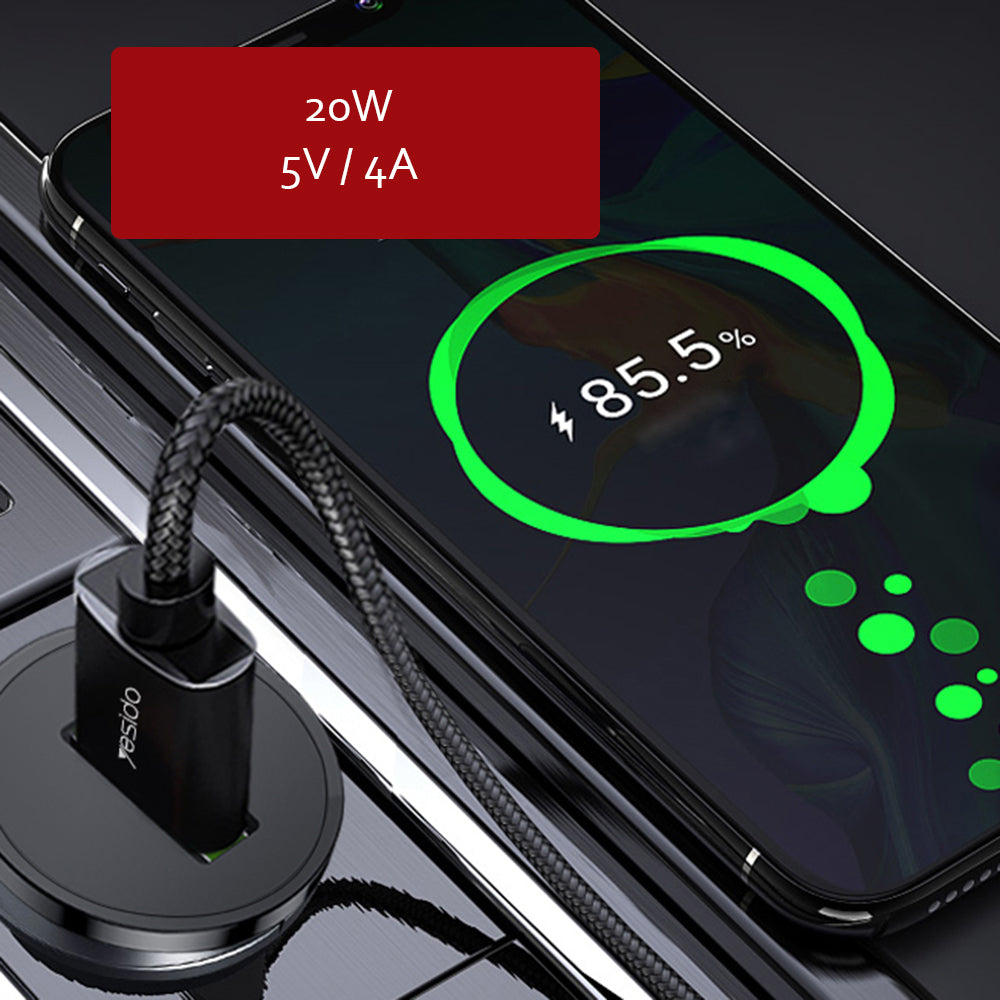 Chargeur de voiture Yesido Y38, 18W, 3A, 1 x USB-A, Noir