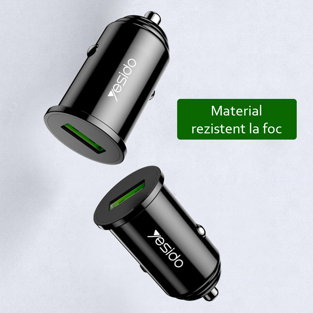Chargeur de voiture Yesido Y38, 18W, 3A, 1 x USB-A, Noir