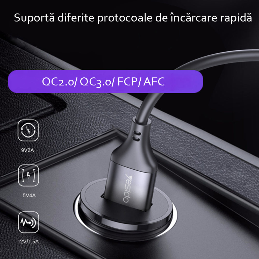 Chargeur de voiture Yesido Y38, 18W, 3A, 1 x USB-A, Noir