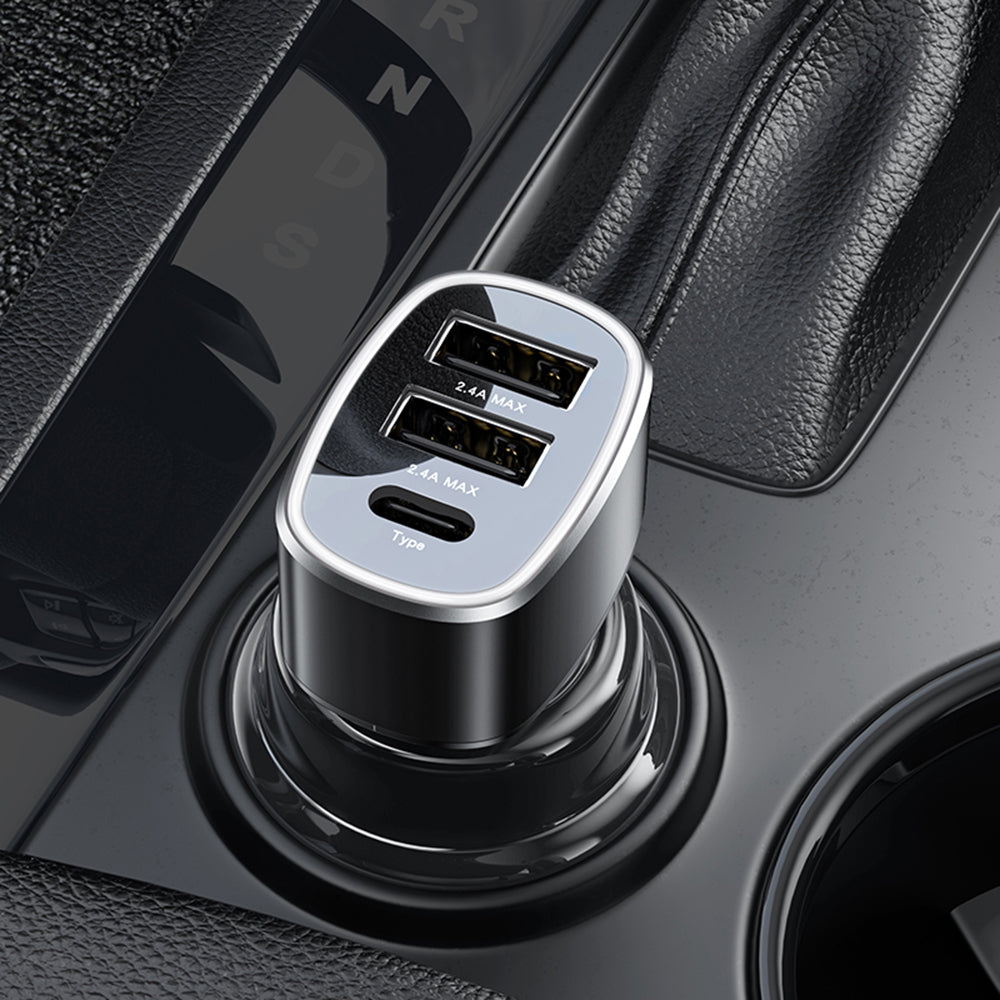 Chargeur de voiture Yesido Y47, 49W, 3A, 2 x USB-A - 1 x USB-C, Noir