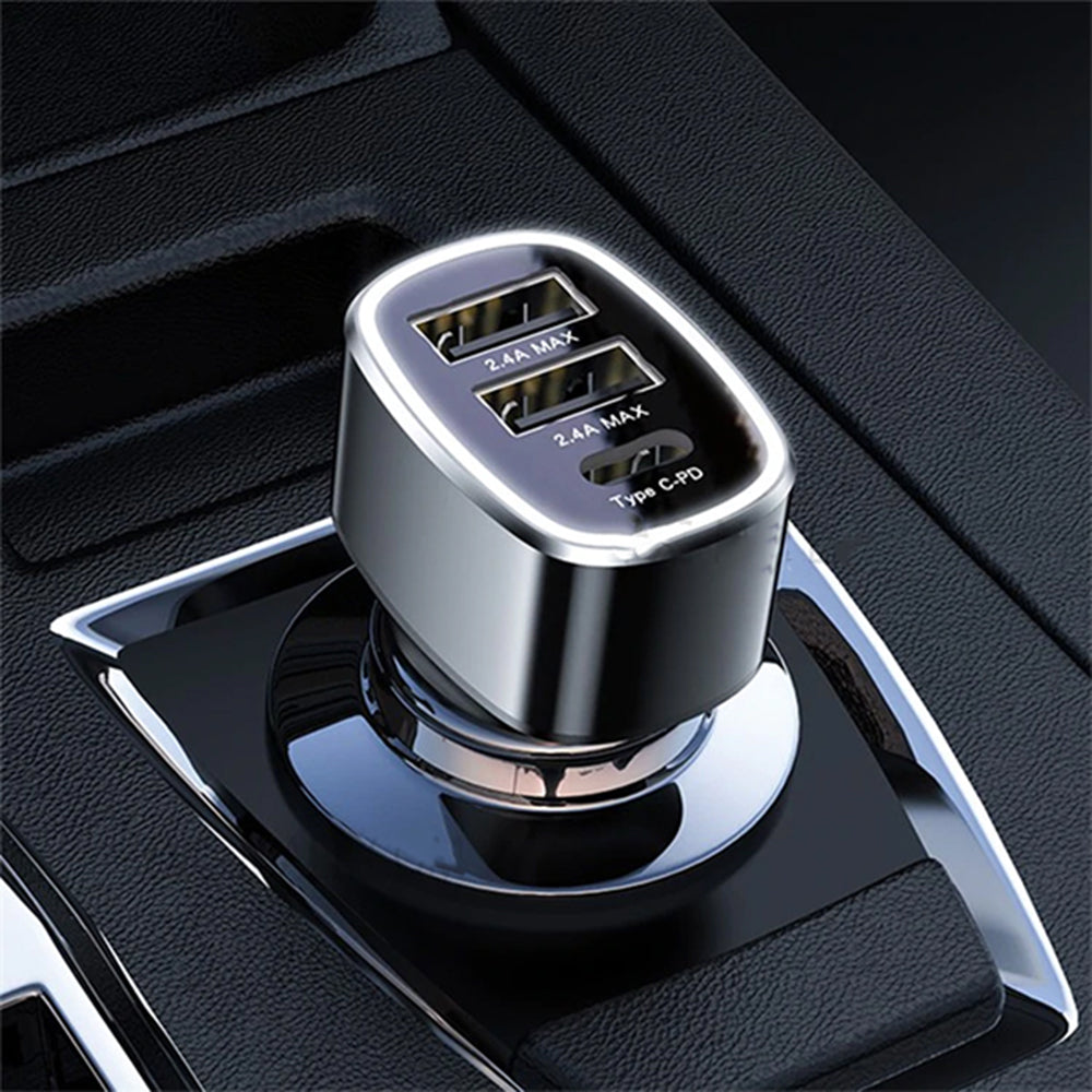Chargeur de voiture Yesido Y47, 49W, 3A, 2 x USB-A - 1 x USB-C, Noir