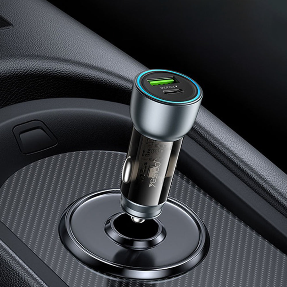 Chargeur de voiture Yesido Y49, 30W, 3A, 1 x USB-A - 1 x USB-C, Gris