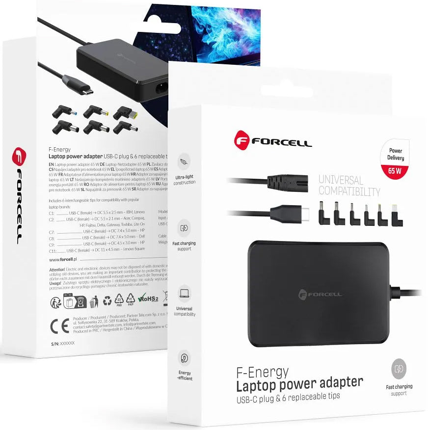 Chargeur Forcell F-Energy E856, 65W, Universel, Noir