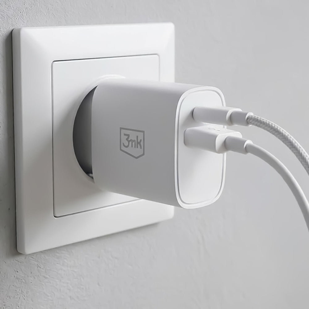 3MK FlowPower Network Charger, 25W, 1 x USB-A - 1 x USB-C, White