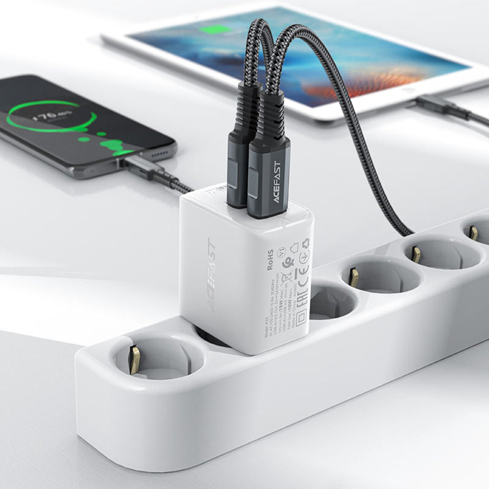 Chargeur réseau Acefast A33, 18W, 3A, 2 x USB-A, Noir