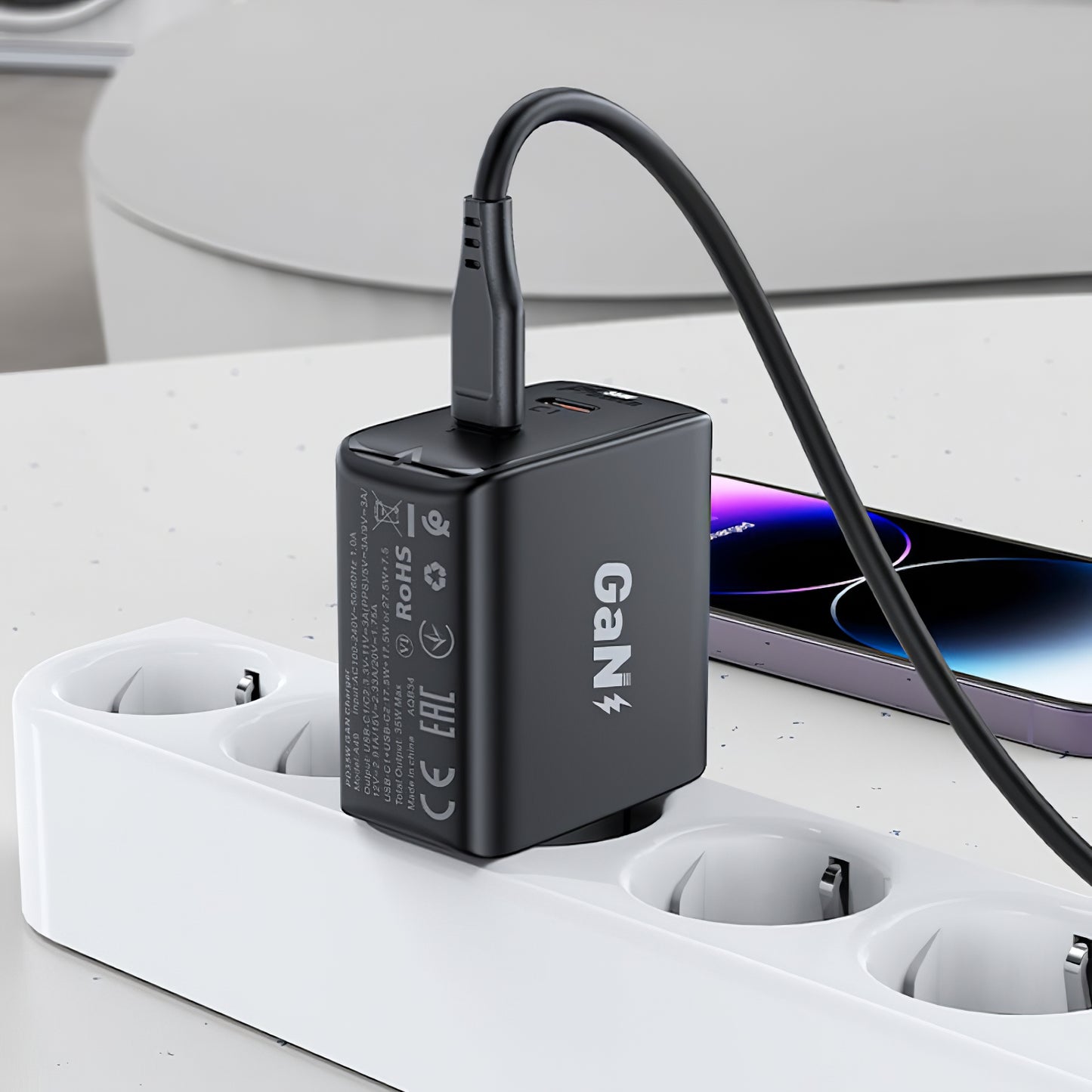 Netzwerk-Ladegerät Acefast A49, 35W, 3A, 2 x USB-C, Schwarz