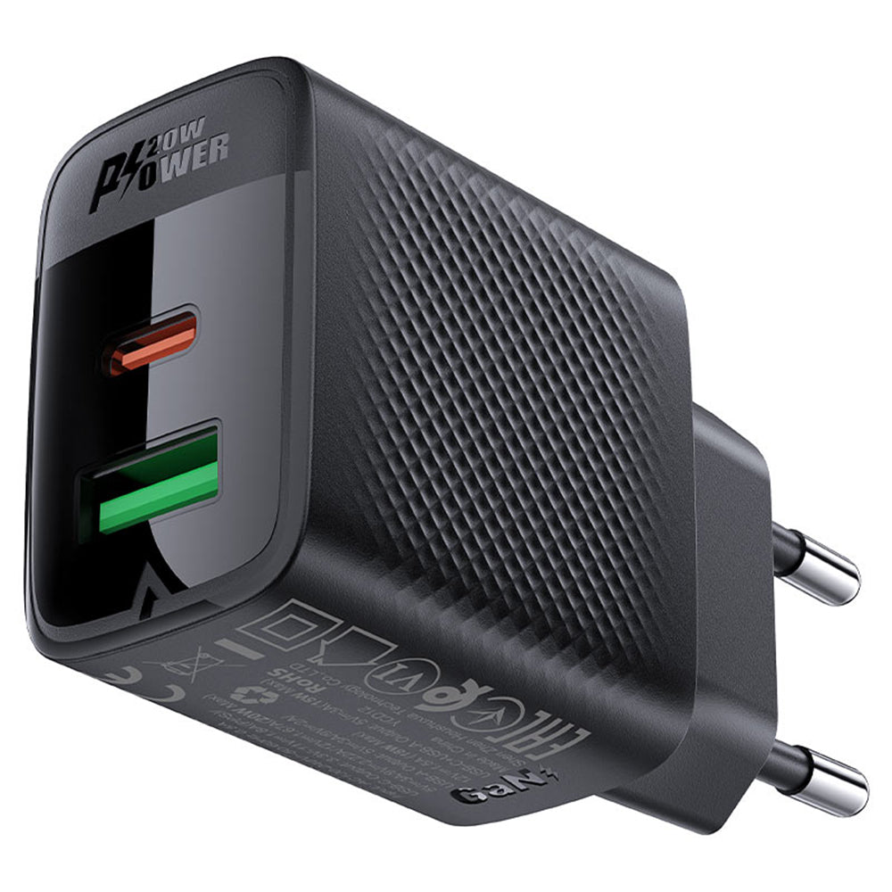 Chargeur Réseau Acefast A78, 20W, 3A, 1 x USB-A - 1 x USB-C, Noir