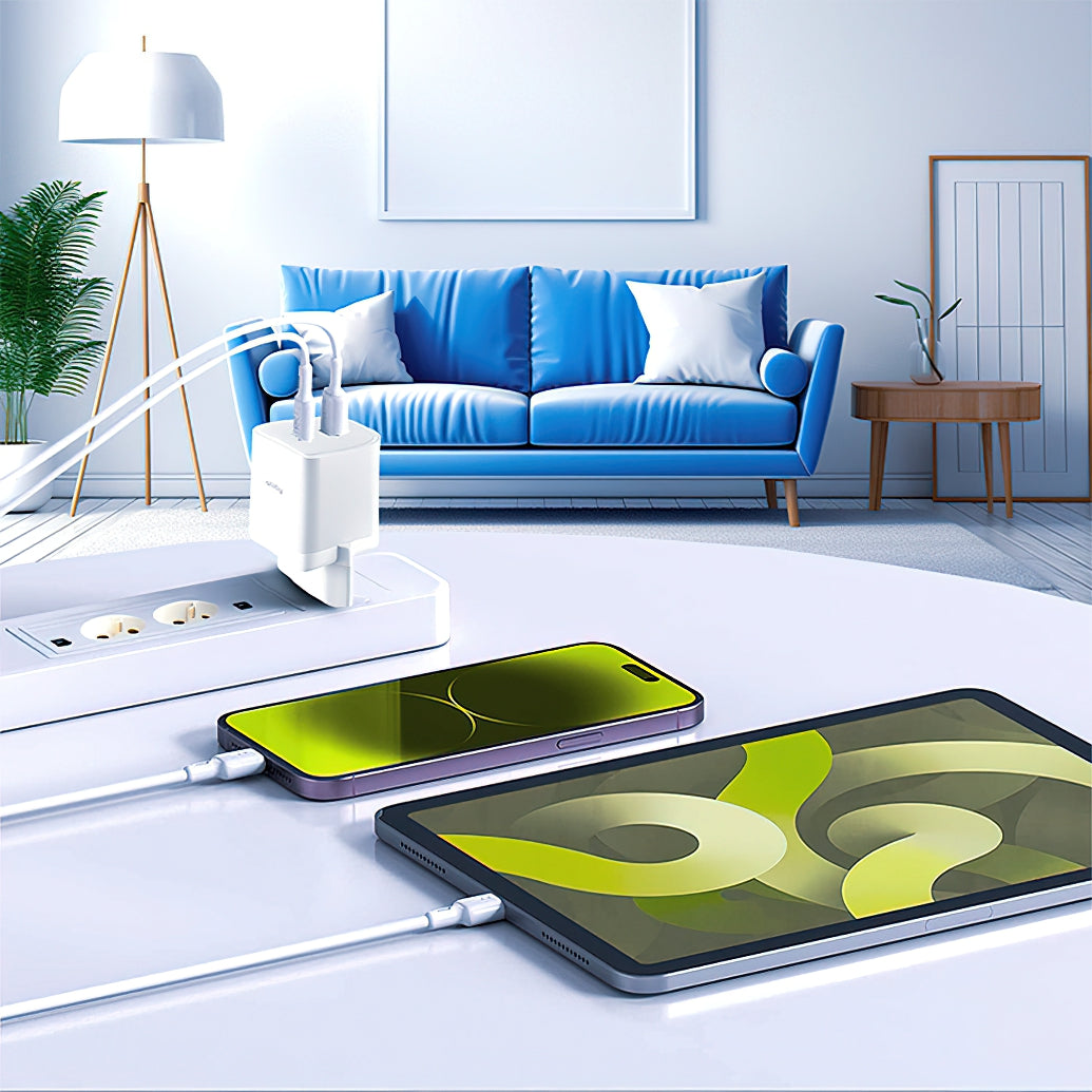 Chargeur Réseau Allity. ATC-01-45WCC Rapide, 45W, 3A, 2 x USB-C, Blanc