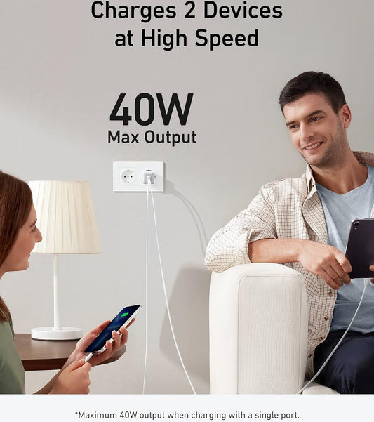 Anker 521 Nano Pro Netzwerk-Ladegerät, 40W, 3A, 2 x USB-C, Weiß A2038G21