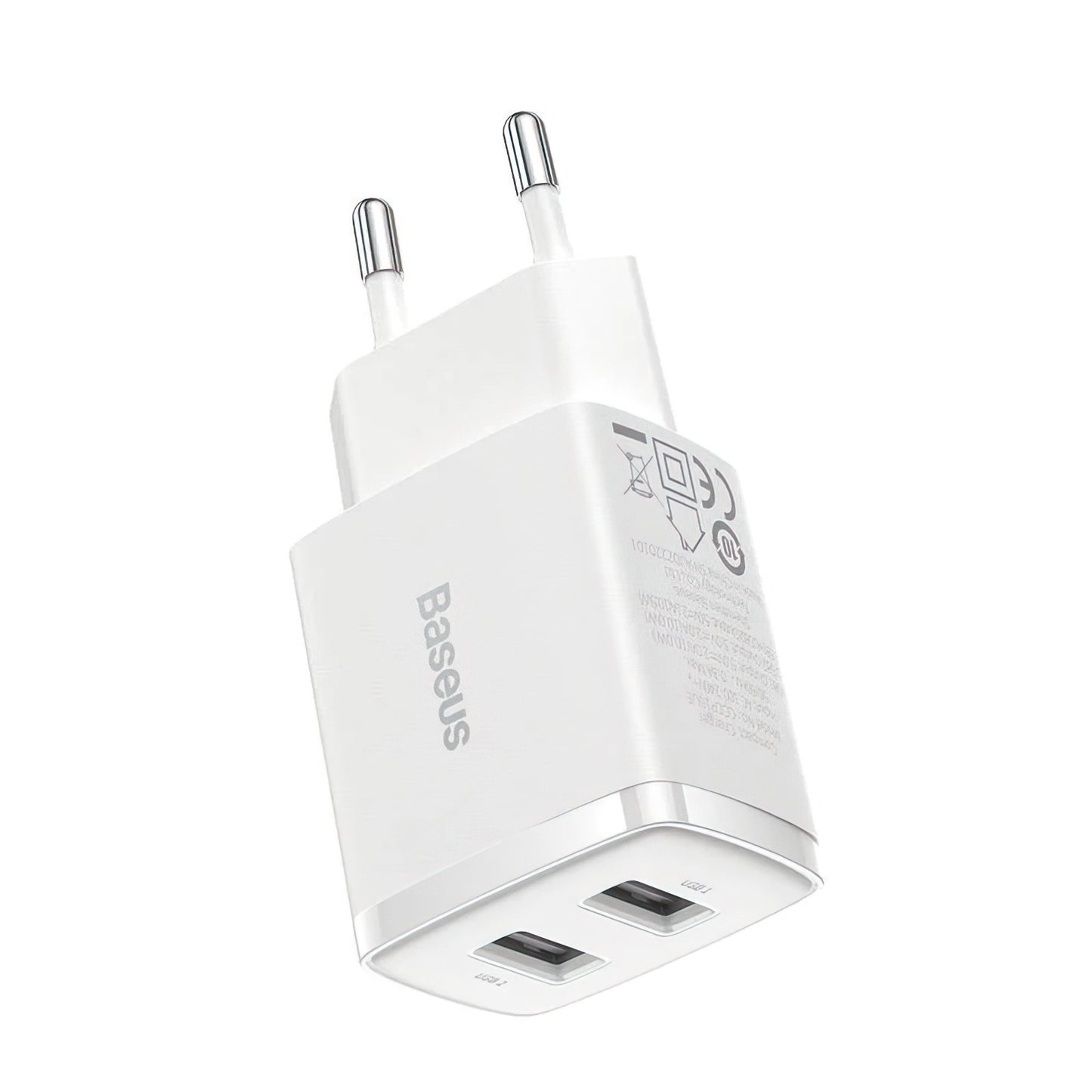 Chargeur Réseau Baseus Compact, 10.5W, 2.1A, 2 x USB-A, Blanc CCXJ010202