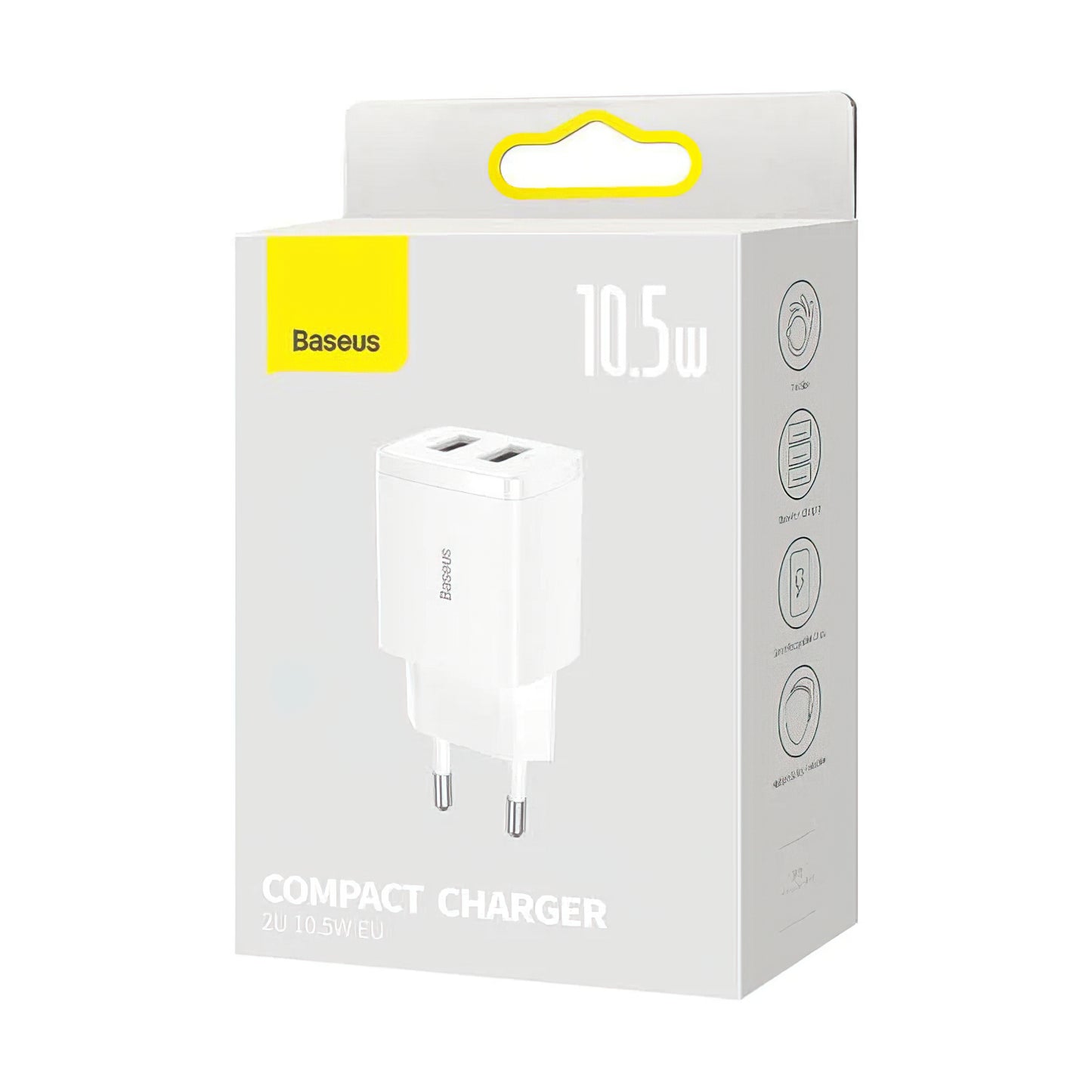 Chargeur Réseau Baseus Compact, 10.5W, 2.1A, 2 x USB-A, Blanc CCXJ010202