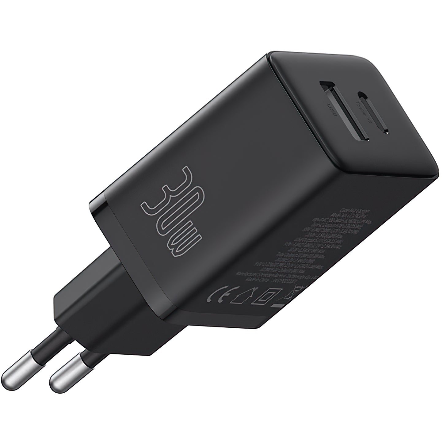 Chargeur réseau Baseus Cube, 30W, 2,4A, 1 x USB-A - 1 x USB-C, Noir P10111404113113-00