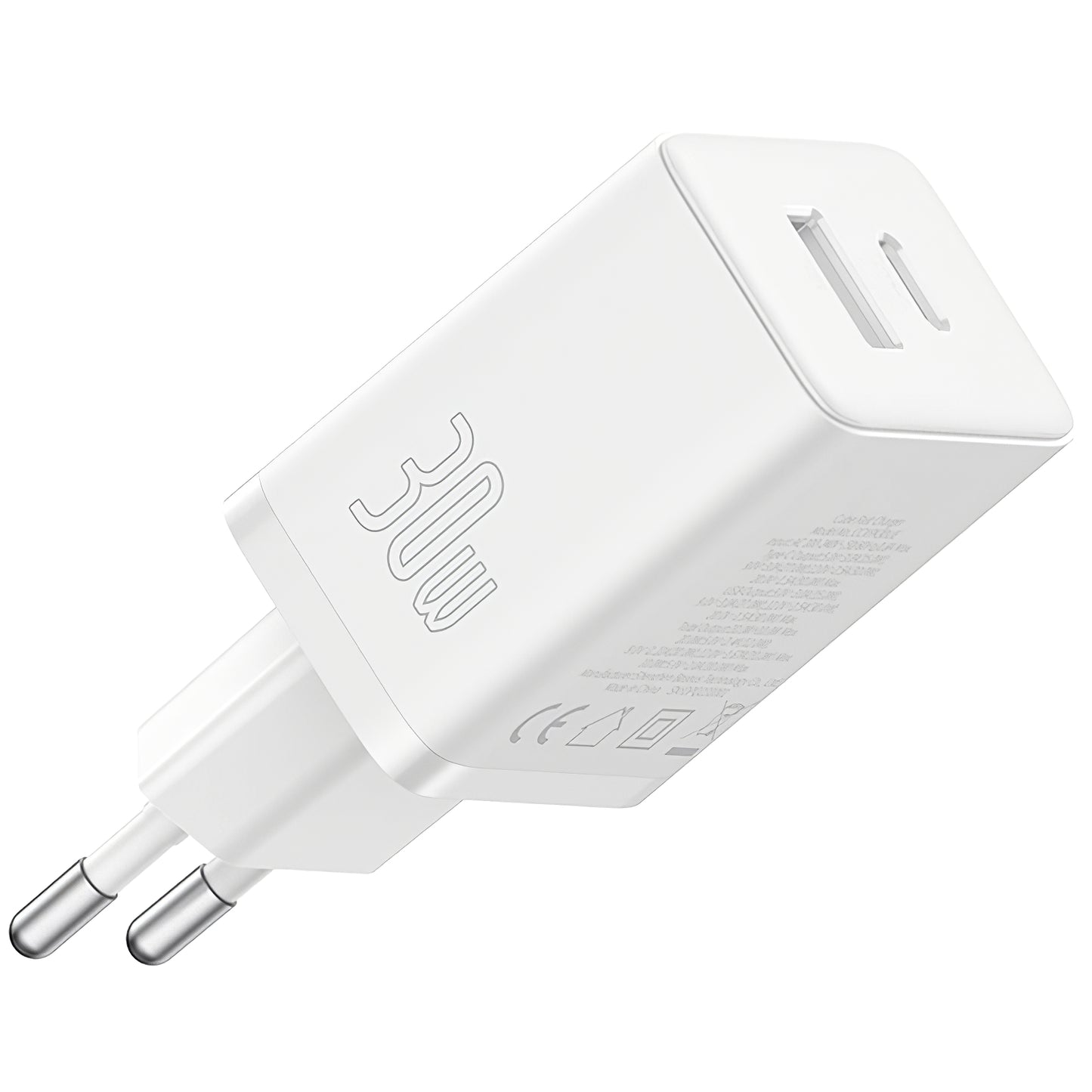 Chargeur réseau Baseus Cube, 30W, 2.4A, 1 x USB-A - 1 x USB-C, blanc P10111404213-00