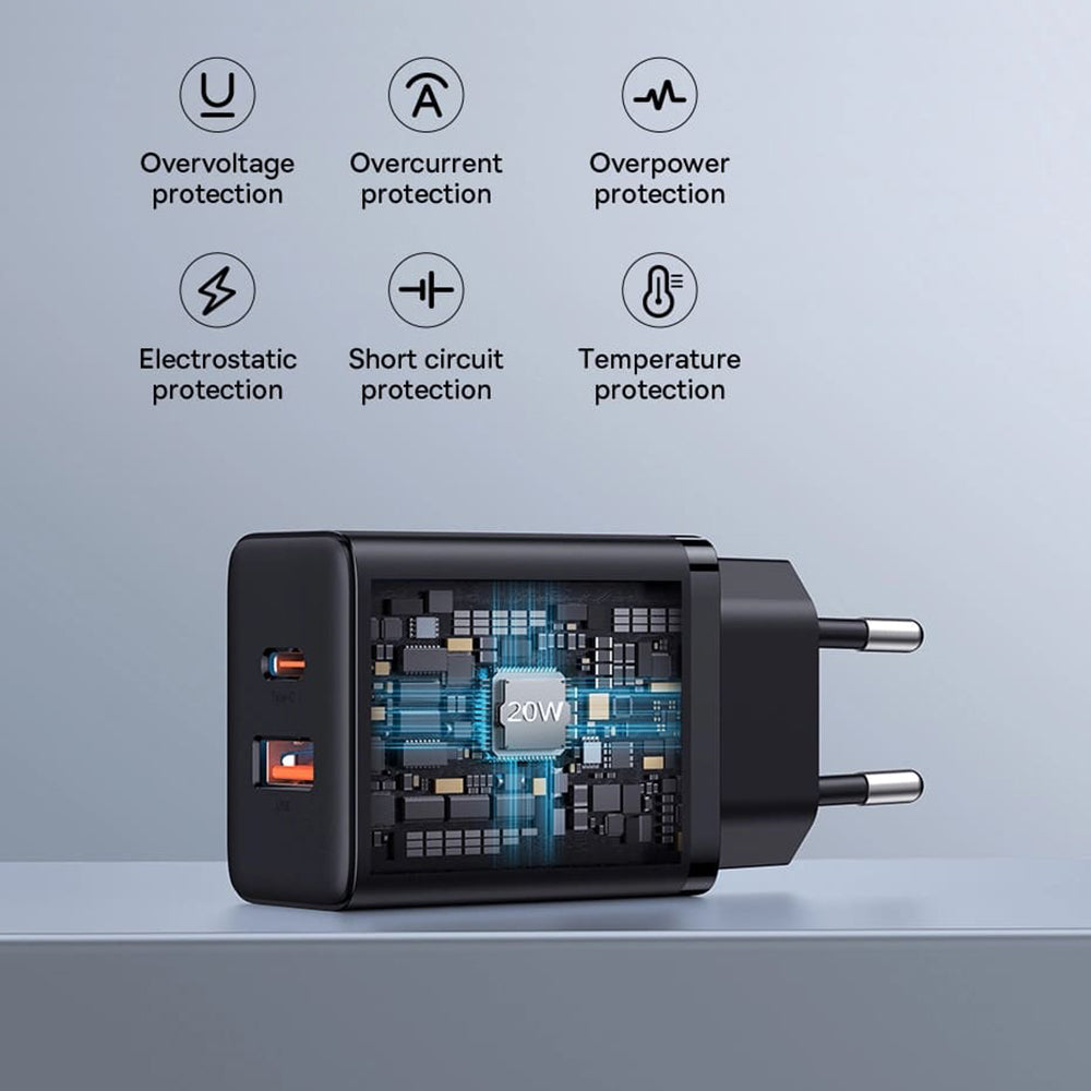 Baseus Cube Netzladegerät, 20W, 3A, 1 x USB-A - 1 x USB-C, Schwarz P10111403113-00