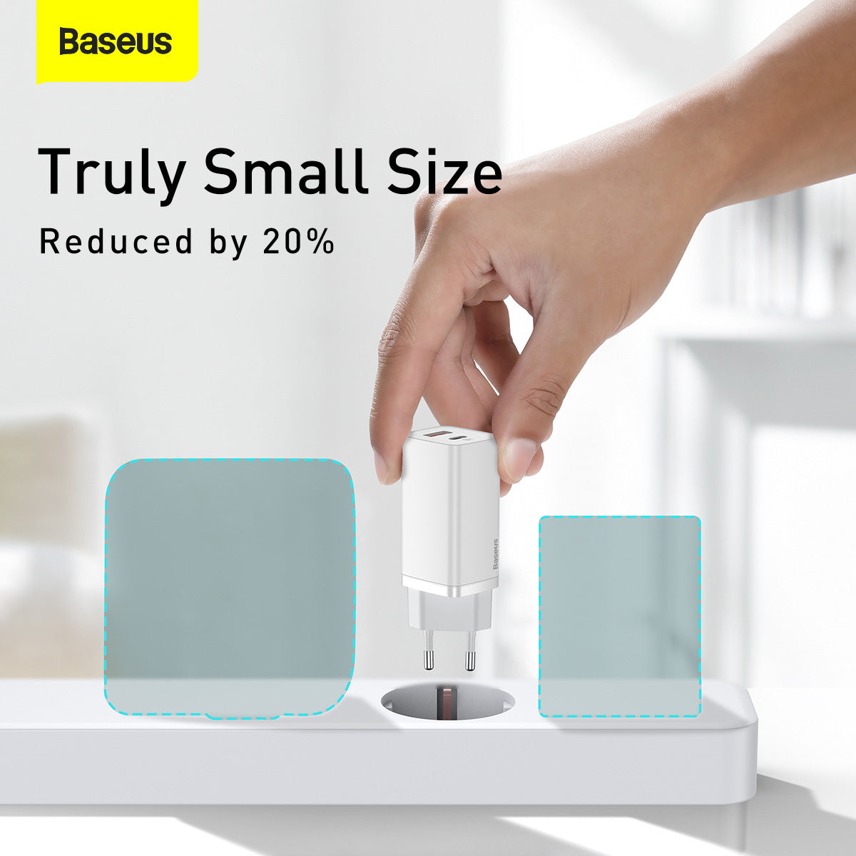 Network Charger Baseus GaN2 Lite, 65W, 3A, 1 x USB-A - 1 x USB-C, White CCGAN2L-B02