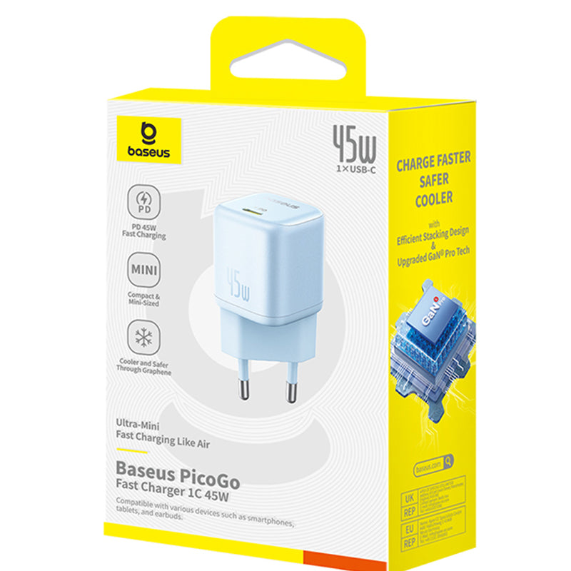 Chargeur Réseau Baseus PicoGo, 45W, 3A, 1 x USB-C, Bleu P10176800313-00