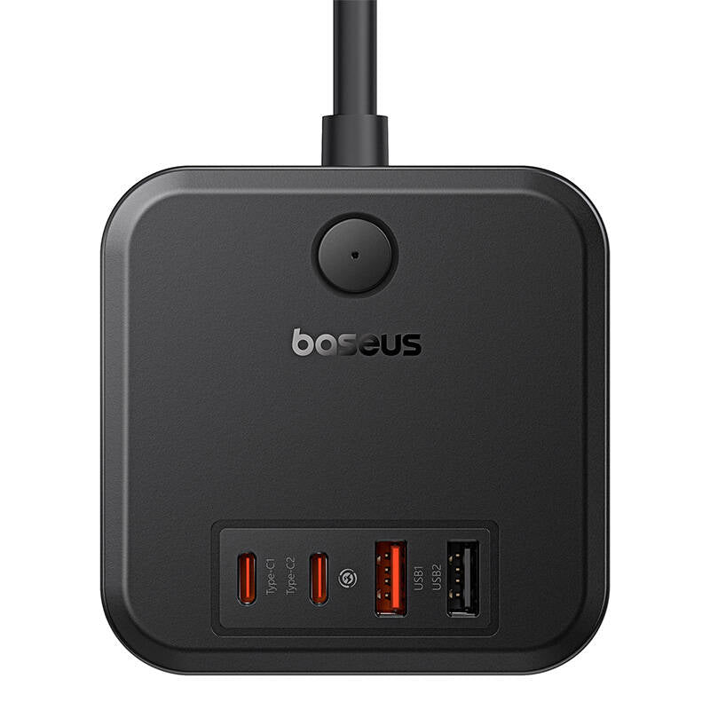 Baseus PowerCombo Cube Mehrfachstecker | 3x Schuko & 4x USB | 4000W | 1.5m | Schwarz