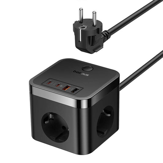 Chargeur réseau Baseus PowerCombo Cube, 30W, 3A, 2 x USB-A - 2 x USB-C - 3 x Schuko, Noir E00066400117-00