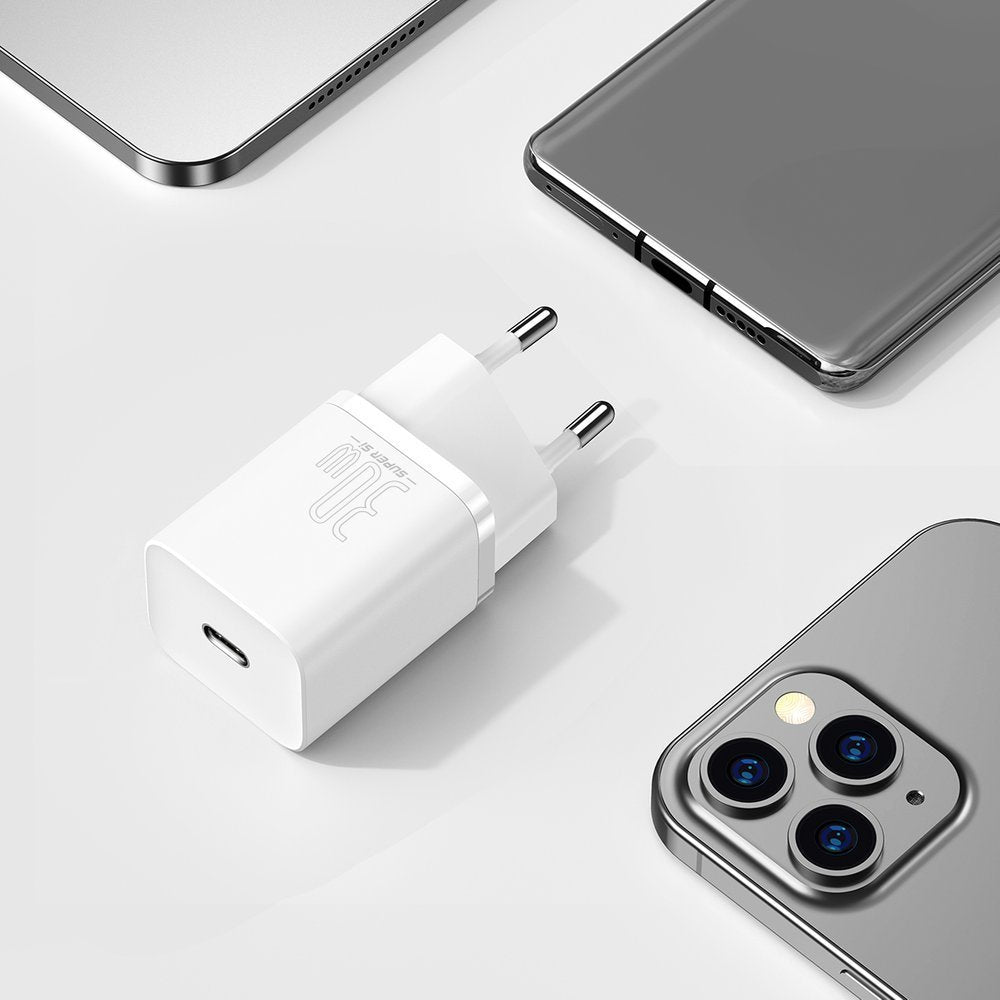 Chargeur réseau Baseus Super Si 1C, 30W, 3A, 1 x USB-C, blanc CCSUP-J02