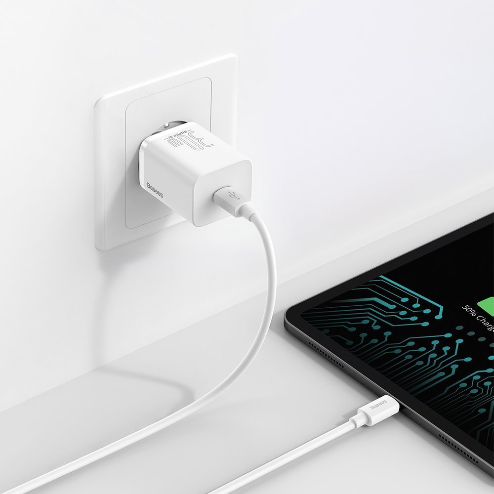 Chargeur réseau Baseus Super Si 1C, 30W, 3A, 1 x USB-C, blanc CCSUP-J02