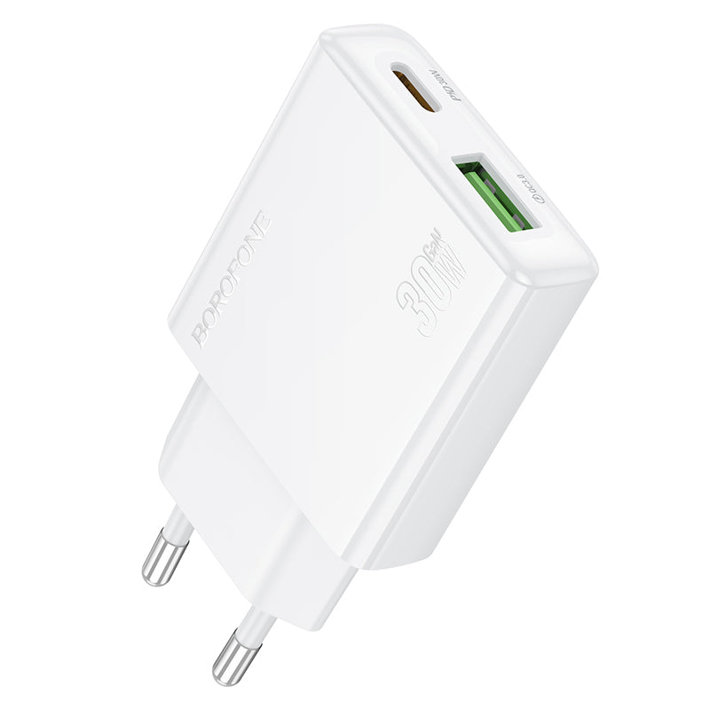 Chargeur réseau Borofone BN25 Wish, 30W, 3A, 1 x USB-A - 1 x USB-C, blanc