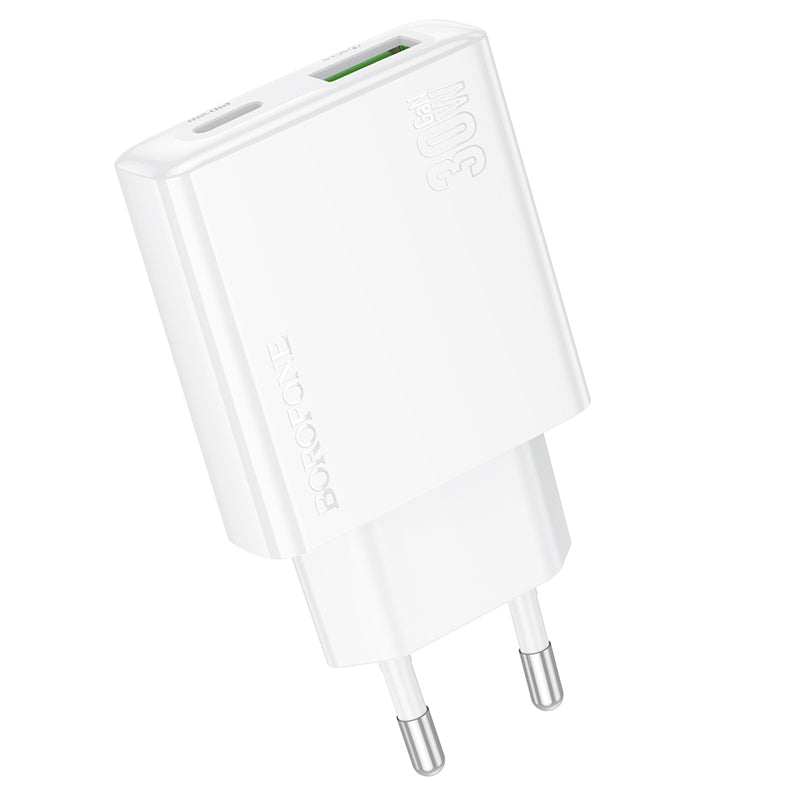 Chargeur réseau Borofone BN25 Wish, 30W, 3A, 1 x USB-A - 1 x USB-C, blanc