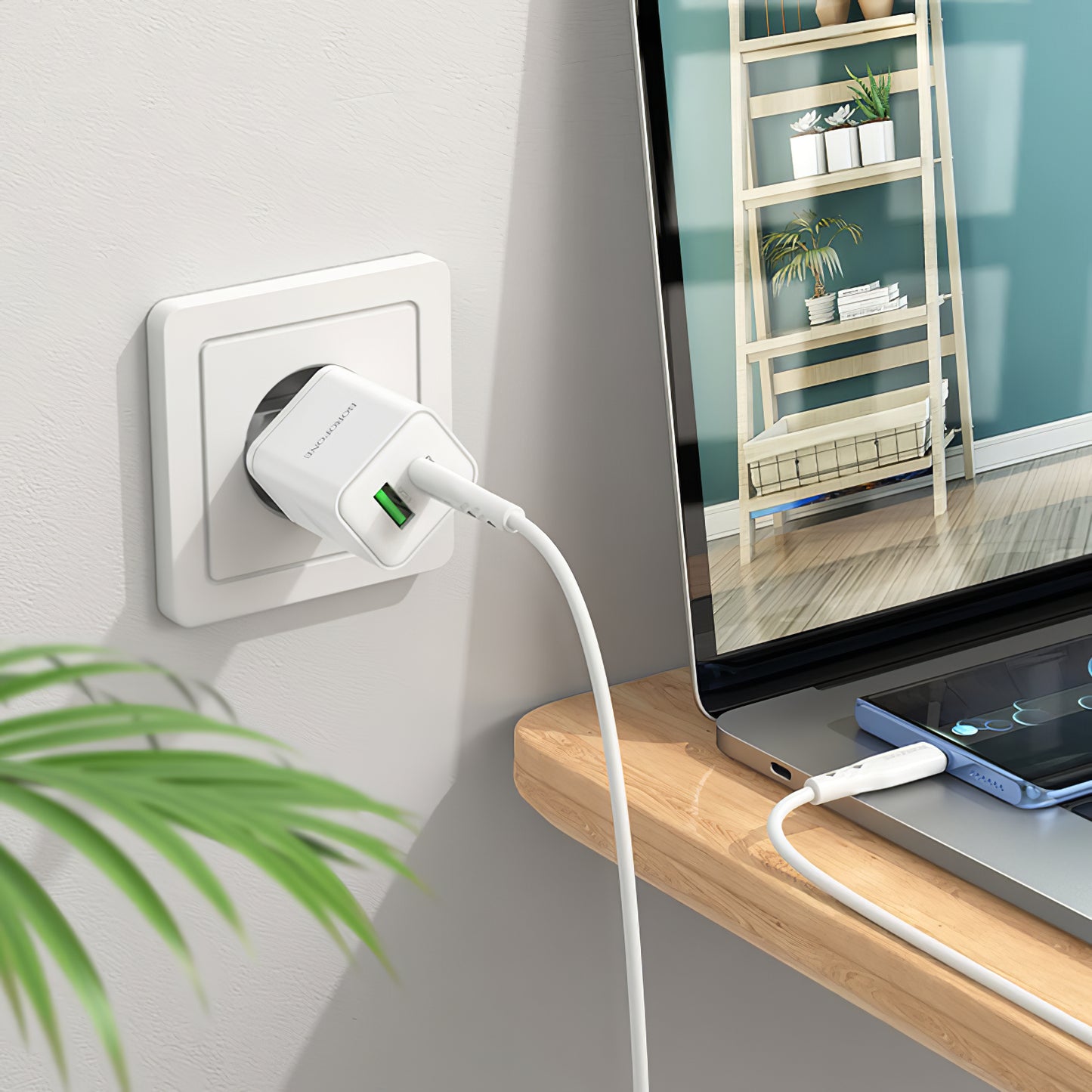 Netzwerk-Ladegerät Borofone BN7, 20W, 3A, 1 x USB-A - 1 x USB-C, Weiß