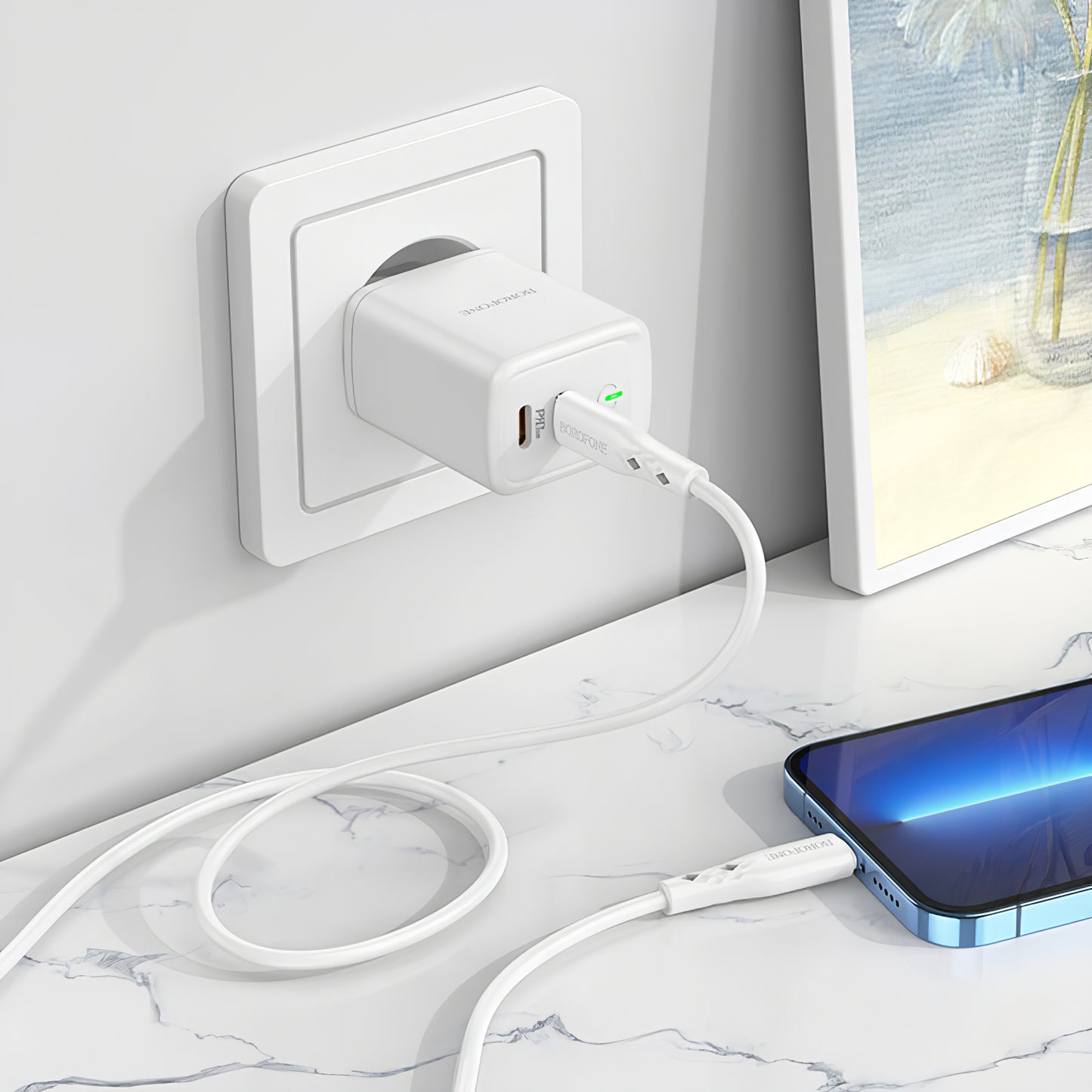 Chargeur réseau Borofone BN9, 35W, 3A, 2 x USB-C, blanc