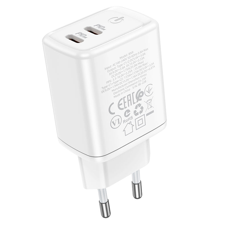 Chargeur réseau Borofone BN9, 35W, 3A, 2 x USB-C, blanc