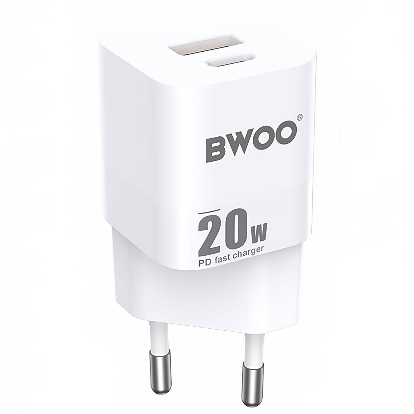 Chargeur réseau BWOO BO-CDA156, 20W, 3A, 1 x USB-A - 1 x USB-C, blanc