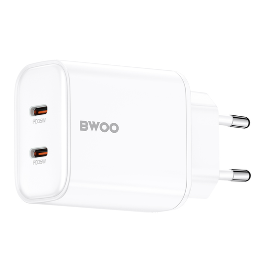 Chargeur secteur BWOO CDA206, 35W, 3A, 2 x USB-C, Blanc