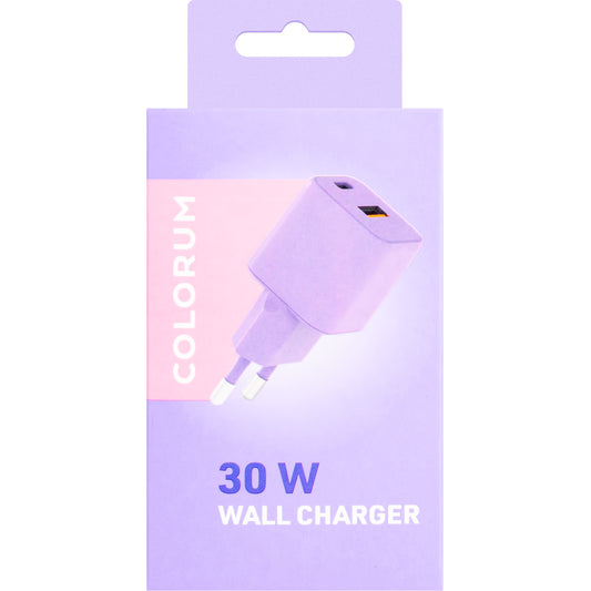 Chargeur réseau Colourum CLS30-AC-09, 30W, 3A, 1 x USB-A - 1 x USB-C, violet