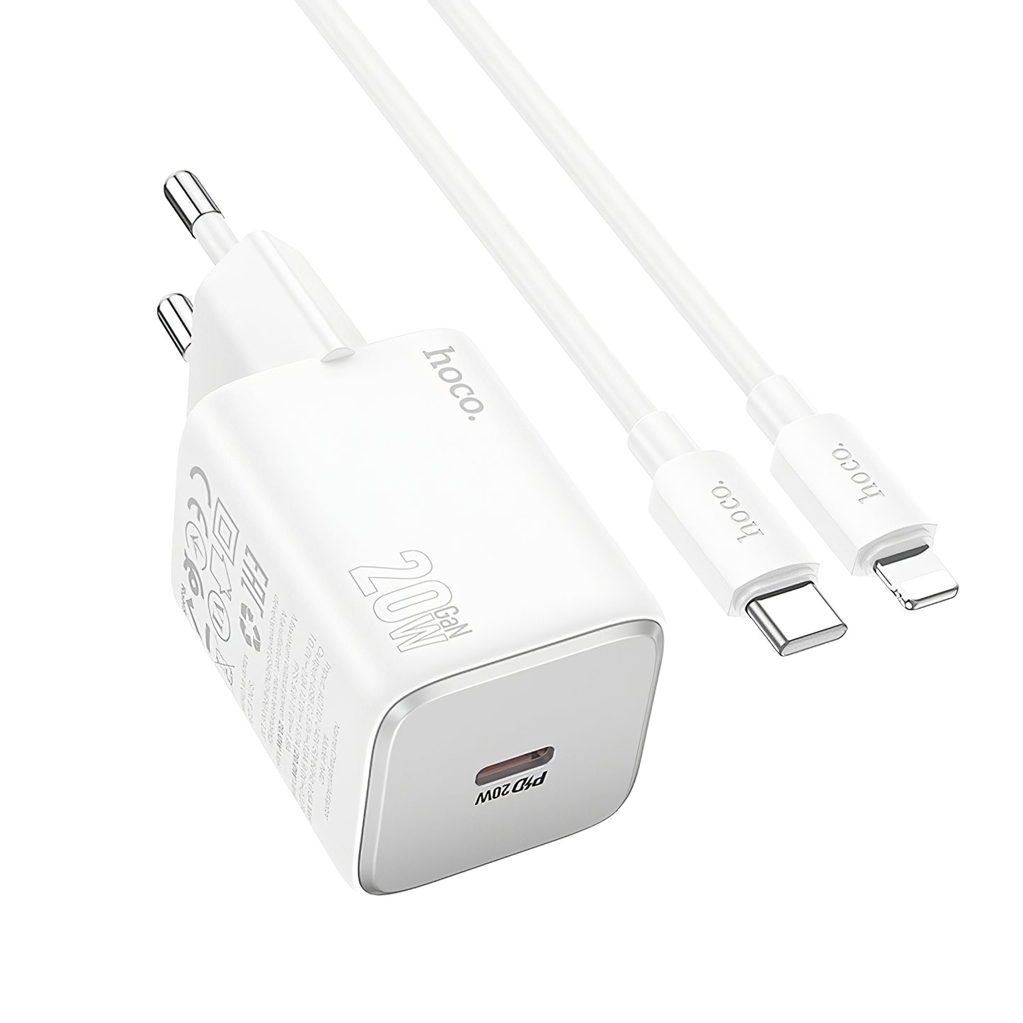 Chargeur réseau avec câble Lightning HOCO N40, 20W, 3A, 1 x USB-C, Blanc