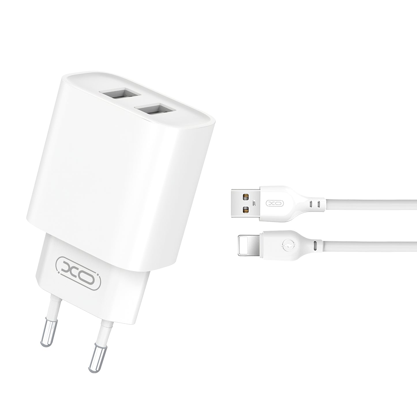 Netzwerk-Ladegerät mit Lightning-Kabel XO Design CE02C, 10.5W, 2.1A, 2 x USB-A, Weiß
