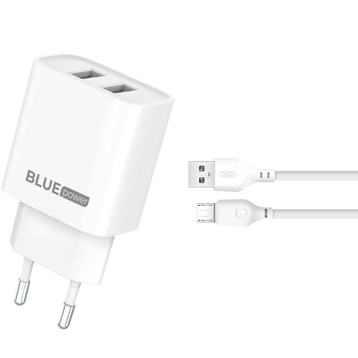 Blue Power BPCE02M Netzwerk-Ladegerät mit microUSB-Kabel BPCE02M, 10.5W, 2.1A, 2 x USB-A, Weiß