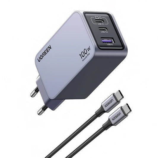UGREEN X757 Nexode Pro USB-C Cable Network Charger, 100W, 3A, 1 x USB-A - 2 x USB-C, Gris