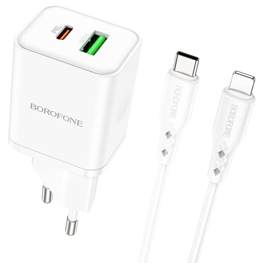 Netzladegerät mit Lightning-Kabel Borofone BN7, 20W, 3A, 1 x USB-A - 1 x USB-C, Weiß