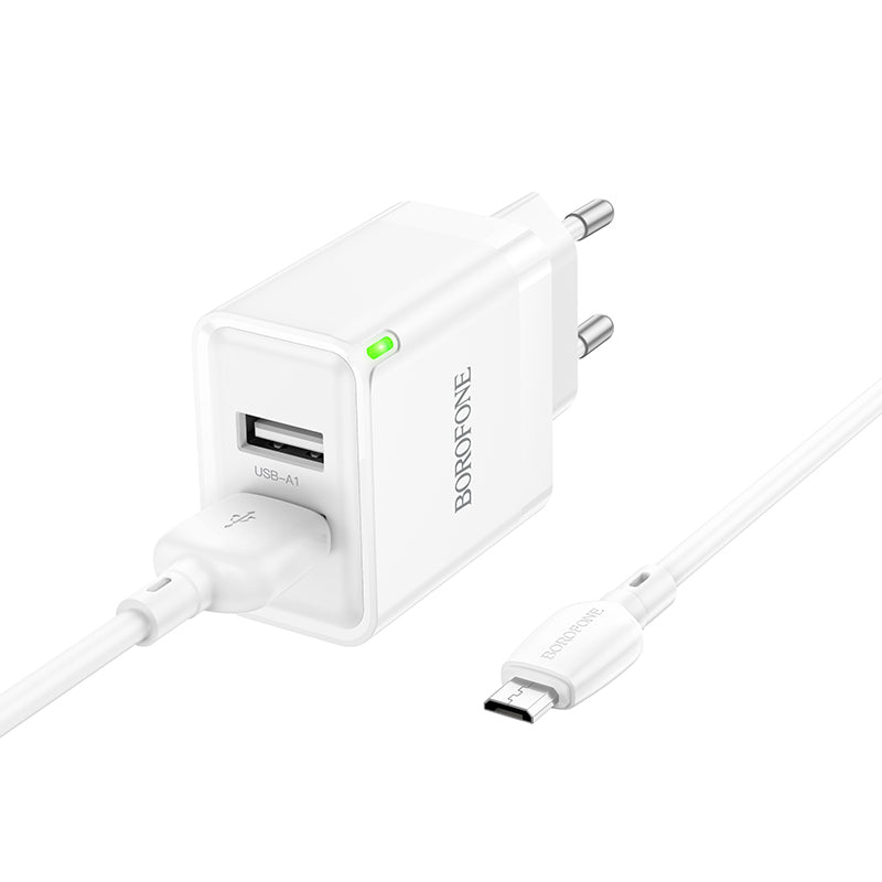 Chargeur réseau avec câble microUSB Borofone BN15 Strong, 10.5W, 2.1A, 2 x USB-A, Blanc