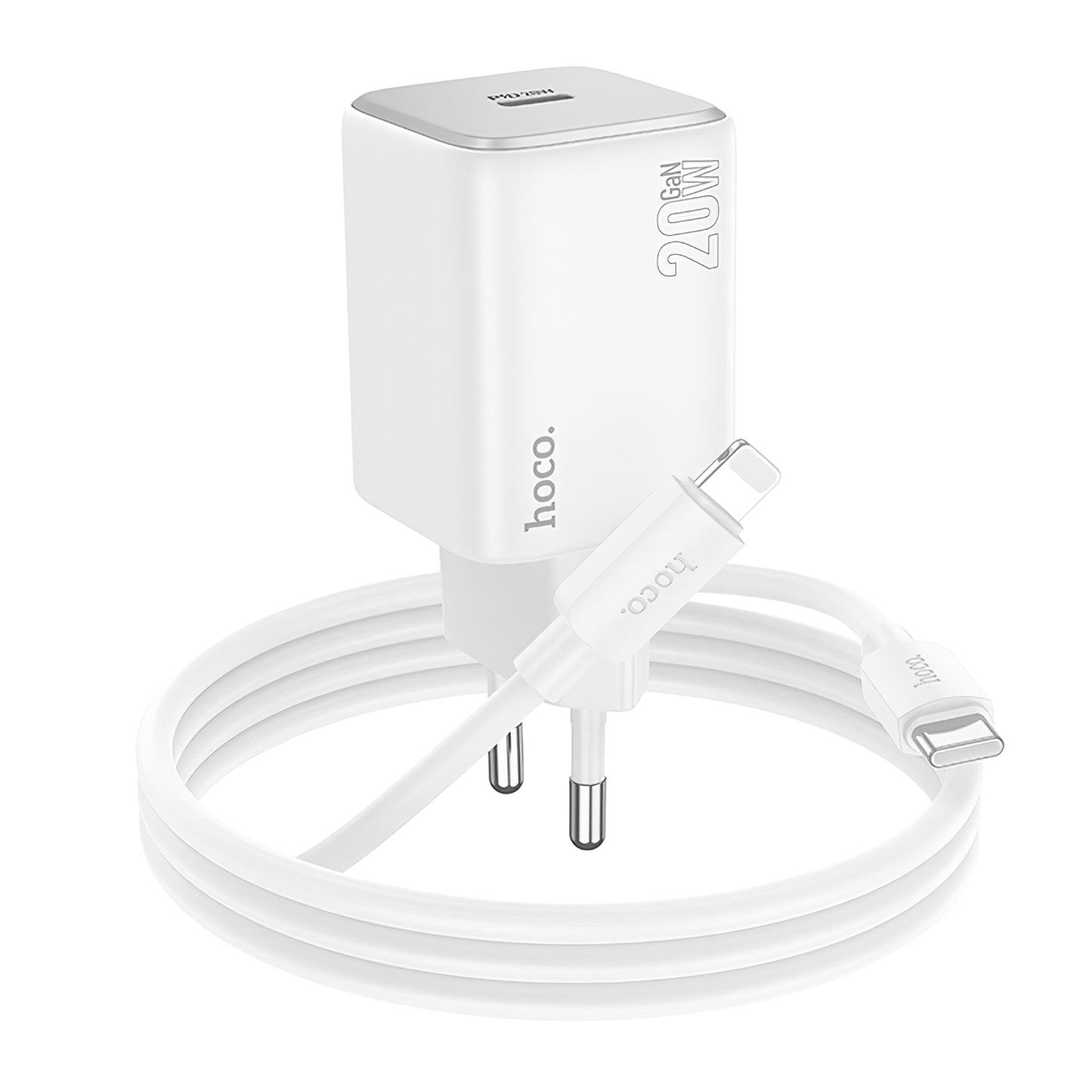 Chargeur réseau avec câble Lightning HOCO N40, 20W, 3A, 1 x USB-C, Blanc