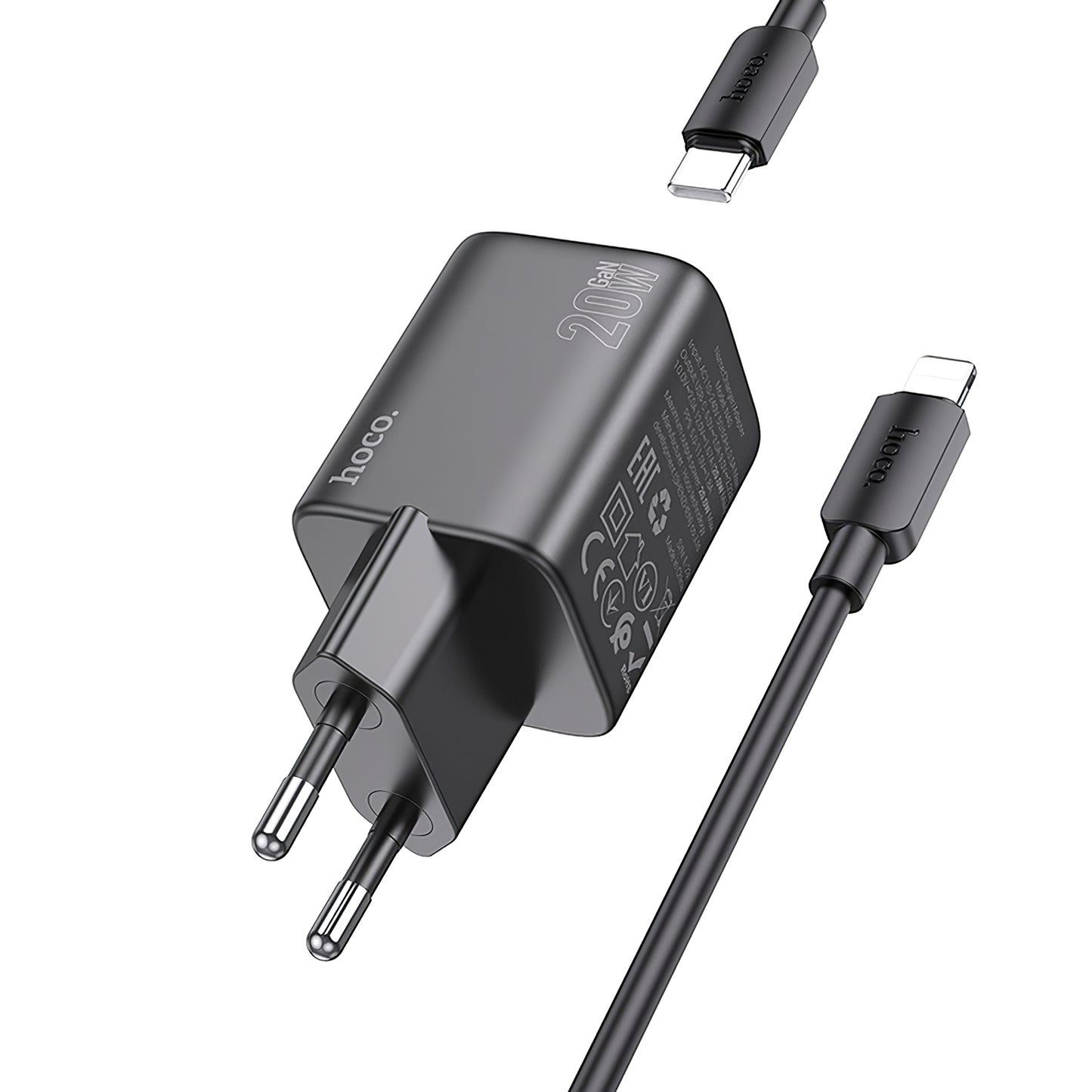 Chargeur réseau avec câble Lightning HOCO N40, 20W, 3A, 1 x USB-C, noir