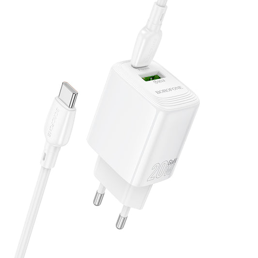 Netzladegerät mit USB-C Kabel Borofone BN27 Fuente, 20W, 3A, 1 x USB-A - 1 x USB-C, Weiß