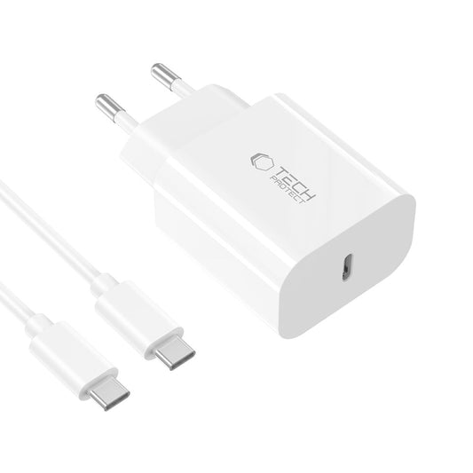 Chargeur réseau avec câble USB-C Tech-Protect NC20W, 20W, 3A, 1 x USB-C, Blanc