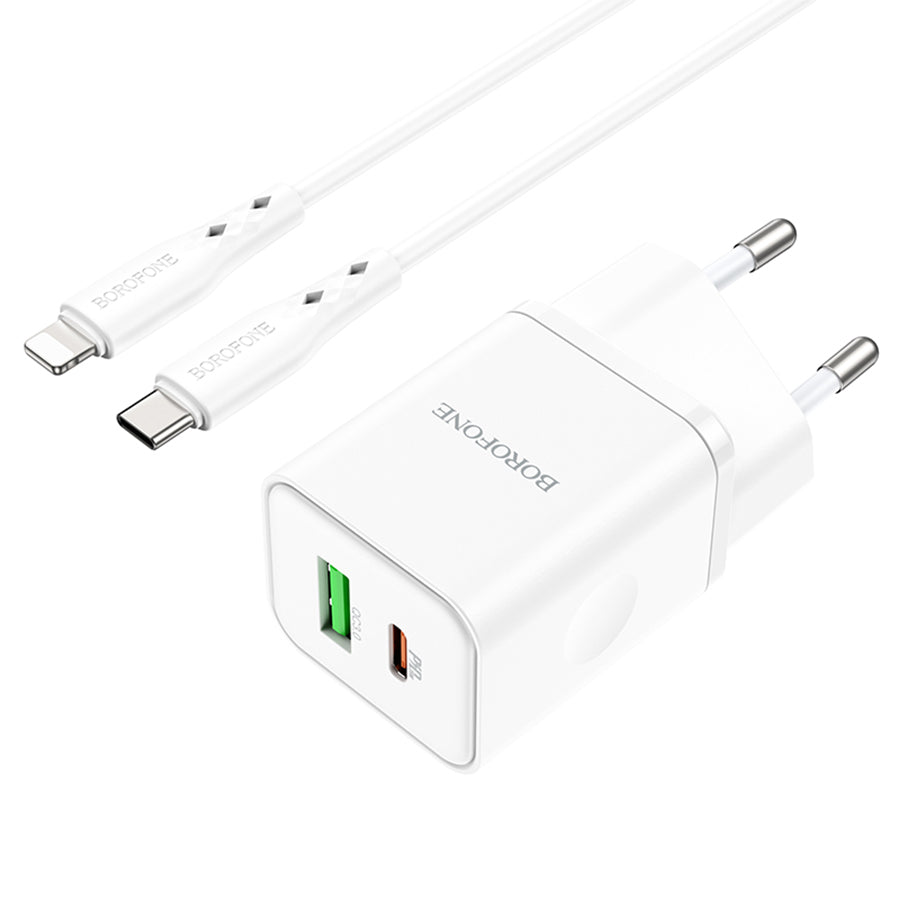 Netzladegerät mit Lightning-Kabel Borofone BN7, 20W, 3A, 1 x USB-A - 1 x USB-C, Weiß