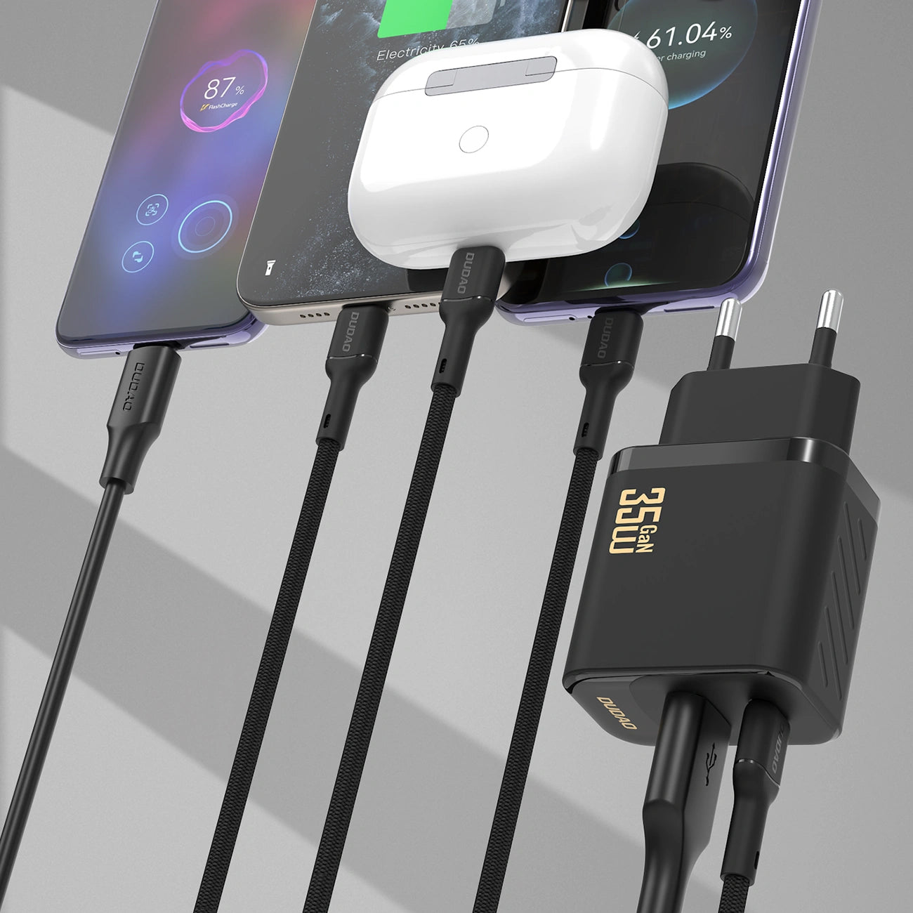 Chargeur réseau avec câble USB-C Dudao A27 Max, 35W, 1 x USB-A - 1 x USB-C, Noir