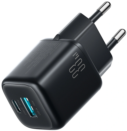 Chargeur réseau avec câble Lightning Joyroom JR-TG7, 33W, 3A, 1 x USB-A - 1 x USB-C, Noir